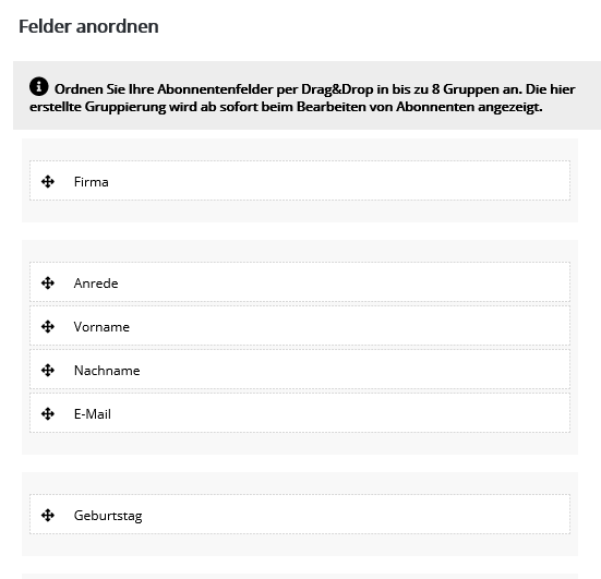 Abonnentenfelder anordnen in e-motion Mailer